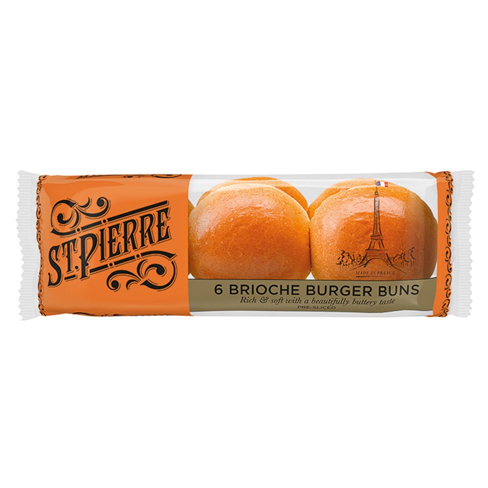 St Pierre 6 Brioche Burger Buns Pre Sliced Whim 4405